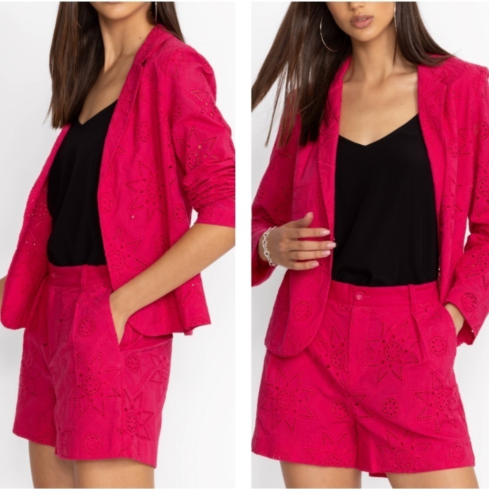 NWT Johnny Was Delaney Short In Love Potion Pink Eyelet Detail 100% Cotton SZ S